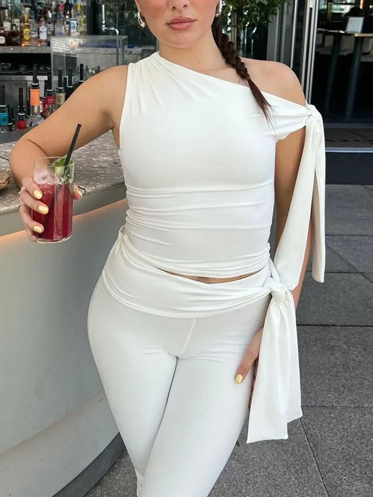 White Shorts 2 Piece-Set Female Off-Shoulder Slim Pleated Fashion Cropped Top And High Waist Shorts Sets Women's Outfits