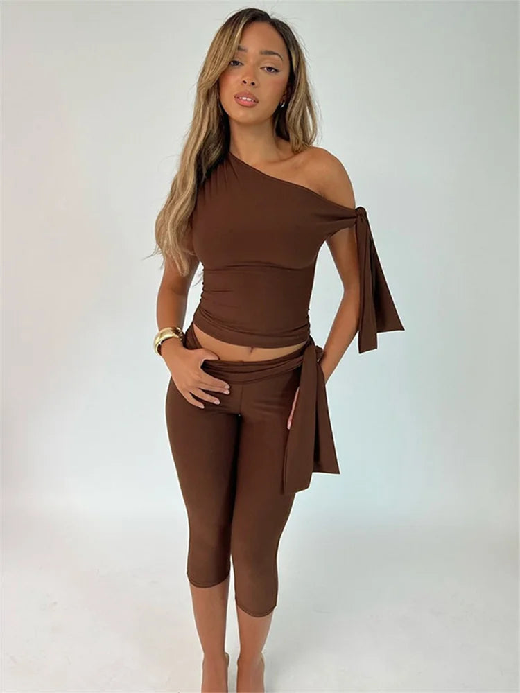 White Shorts 2 Piece-Set Female Off-Shoulder Slim Pleated Fashion Cropped Top And High Waist Shorts Sets Women's Outfits