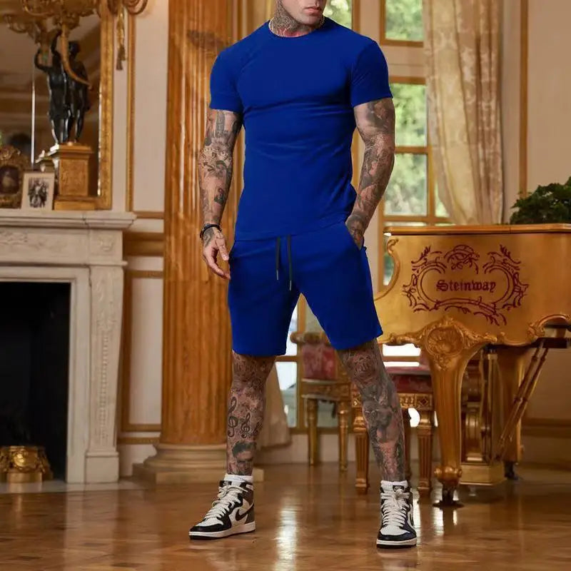 2024 Modieuze En Casual Zomer Outdoor Sportpak Heren Ademende T-Shirt Short Casual En Modieuze Tweedelige Set