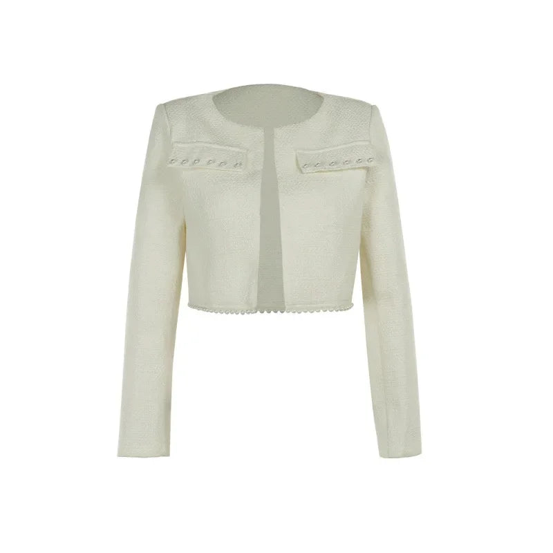 Y2k Pearl Dress Sets Women Autumn Long Sleeve Coat And Mini Dress Two Piece Sets Femme Sexy Strapless Dress Matching Sets 2024